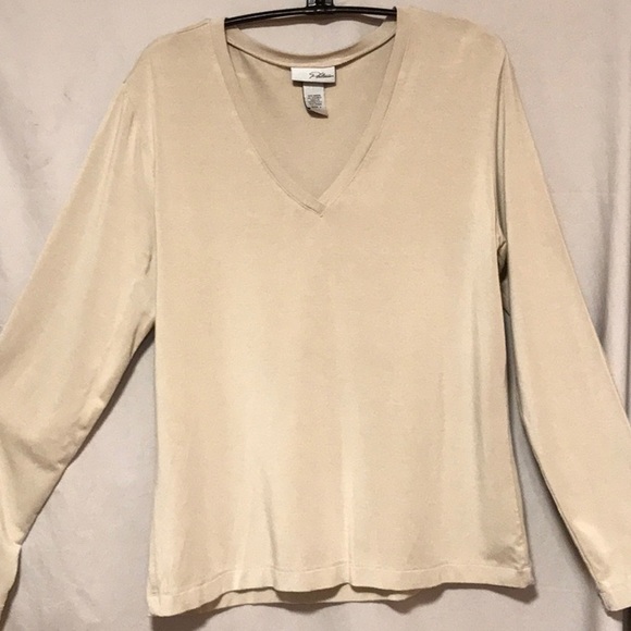 Chico's Tops - Chicos Tan V-neck Long Sleeve Top Size 1/M/8